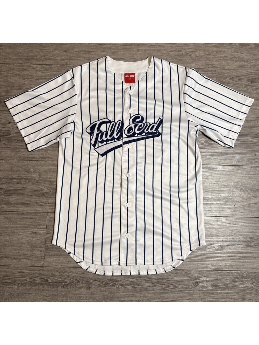 Men's White Blue Pinstripe 2020 Full Send Button Up Baseball Jersey S Nelk Boys